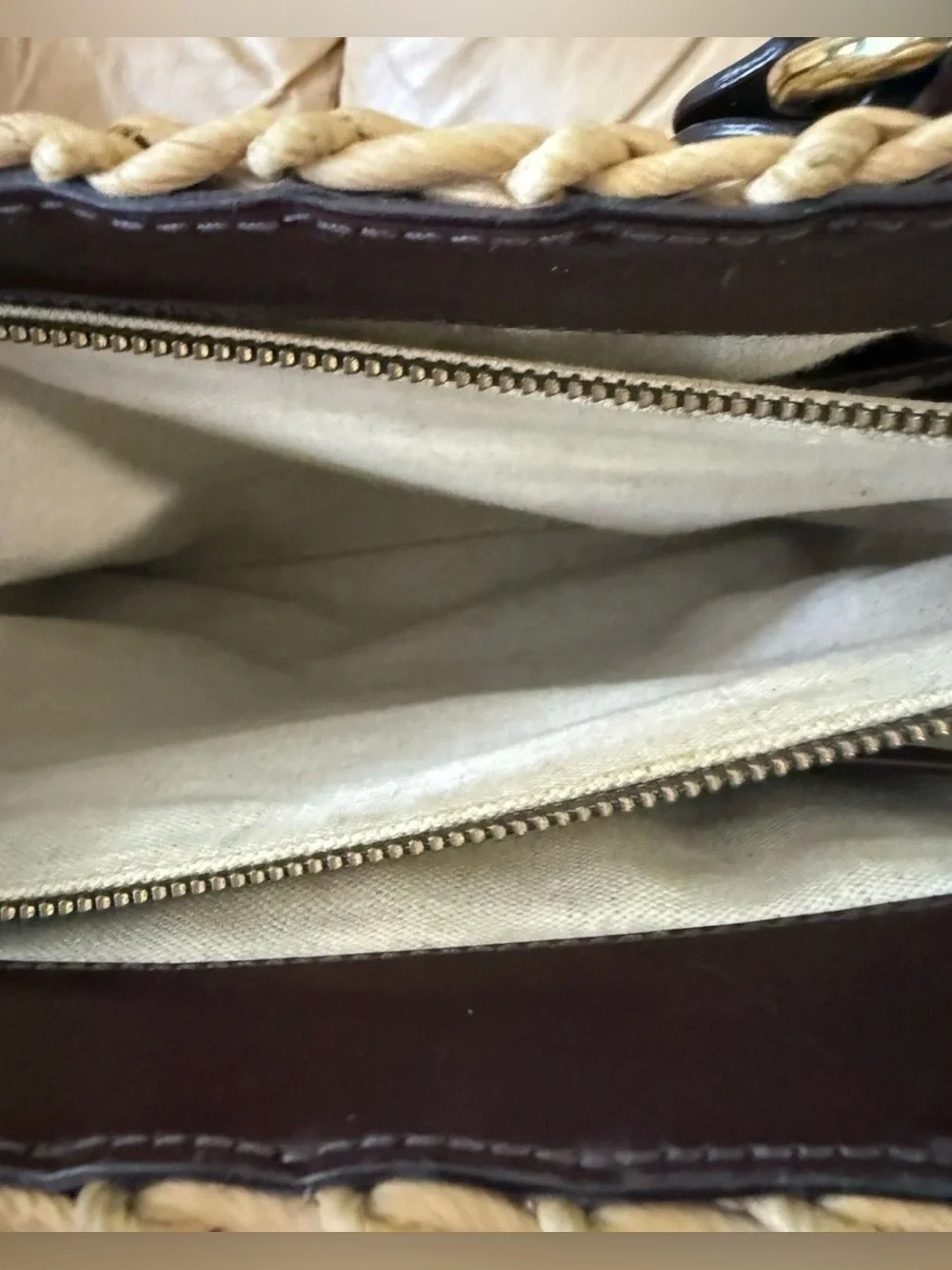 MICHAEL Kors Santorini Raffia Straw Tote Handbag Brown Leather Accents